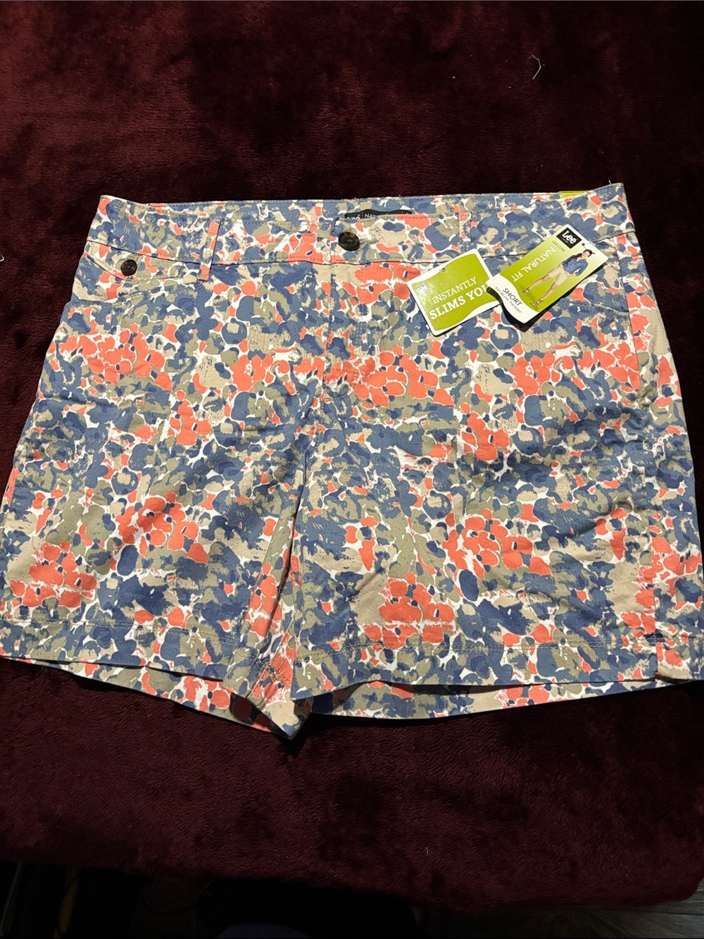 Lee Floral High-Waist Women’s Shorts — Coral, Blue & Tan size 16 NWT see pics